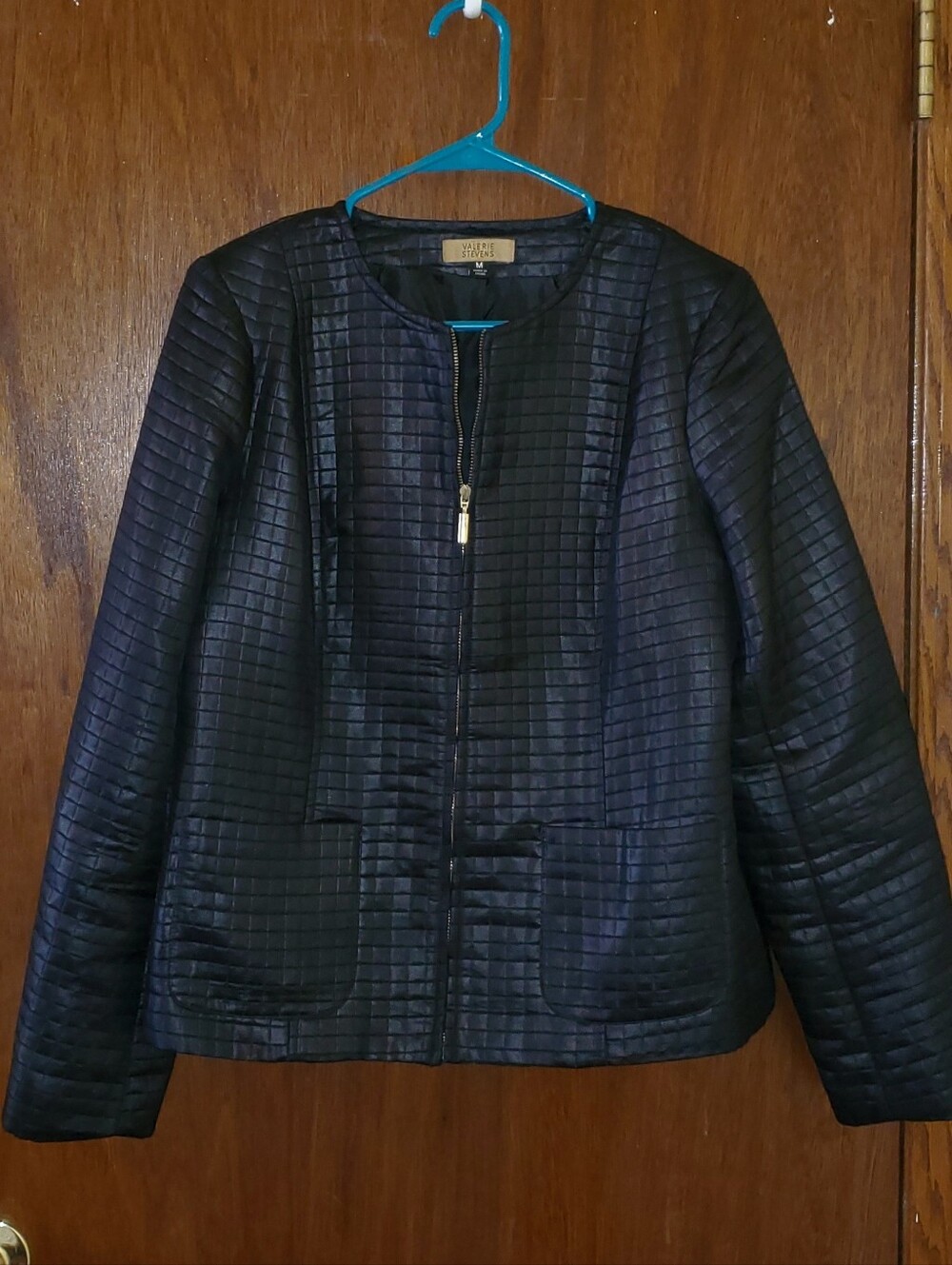 Valerie Stevens Black Quilted Zip-Front Faux Leather Jacket Sz Medium
